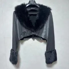 ファー付きクロップドジャケット 黒