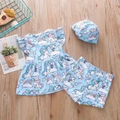 ユニコーン柄ベビー110㎝　セパレート水着　帽子付き３点セット子供水着プール