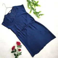 【HUMAN WOMAN】青系 ネイビー ノースリーブワンピース 透け感強め