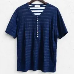 00s Archive スラブ ヘンリーネック Tシャツ 半袖 ボーダー y2k