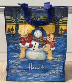 Harrods ハロッズ バッグ　ベア柄　冬　紺色　ビニールトートバッグ