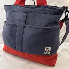 CHUMS チャムス ファブリック バイカラー トート ショルダーバッグ 紺赤