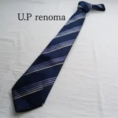 【訳あり】ユーピーレノマ ネクタイ ストライプ ネイビー 絹 【n4287】