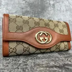 美品 GUCCI インターロッキングG GGキャンバス レザー 長財布