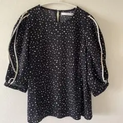 ★boujeloud★柄フリル袖ブラウスM美品　黒　オフィス