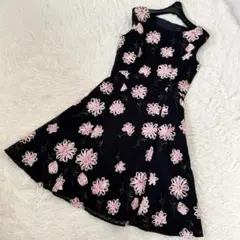 トッカ DIAMOND LILY ドレス 6 ワンピース 花柄 レース ネイビー