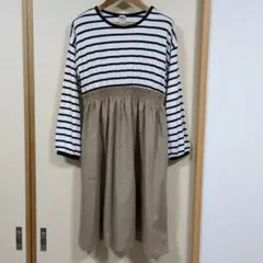 ブランシェス　ワンピース　ボーダー✕ベージュ　150サイズ