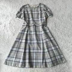美品 アリスバーリー マルチカラーチェックワンピース 9 M サックス