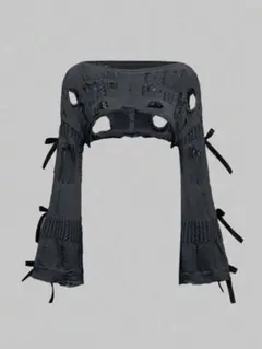 クロップドルーズホールアウト グレーニット トップス SHEIN 蝶結び ニット