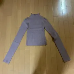 リブ編みハイネック長袖セーター ピンク