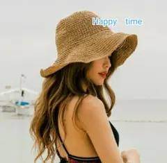 【新品未使用】レディースハット　麦わら帽子　UVカット　ストローハット