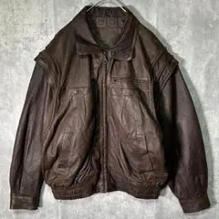 ヴィンテージ 2way レザージャケット 本革 濃茶 裏地総柄 肩パッドなし