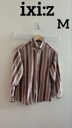 イクシーズ　メンズ　春　ストライプ　ボタンダウン　長袖シャツ　M