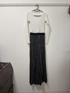 リブ編みニットワンピース・ストライプ