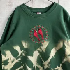 古着　長袖　スウェット　タイダイ　ブリーチ　 裏起毛　刺繍　アメカジ