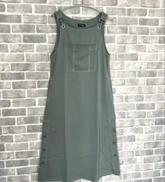 グリーン キャミワンピース フロント　両サイドポケット付き