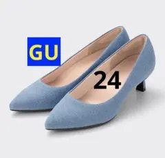 【タグ付き未使用】GU マシュマロパンプス 24cmライトブルー デニム　完売のサムネイル