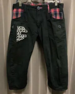 RIMASTER ブラック チェック柄入り クロップドパンツ