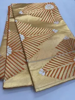 【華やか袋帯】金地×橙色 菊柄 フォーマル帯 和装 着物