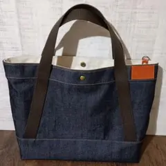 84 ハンドメイド デニムトートバッグ デニム＆ダークブラウンのサムネイル