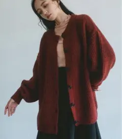 VANNIE U ミックスオーバーニットカーディガン レッド