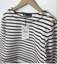 ZARA ボーダー 長袖カットソー ホワイト ブラック S