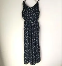 〈コルザ〉サロペット　裏地あり　紺　花柄　М