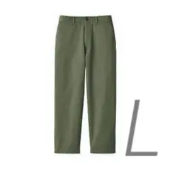 新品【L】 カーキ MUJI 綿混 ワイドクロップド パンツ 無印良品 ムジ