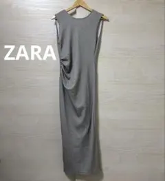ZARA★シャイニードレープワンピース グレー ノースリーブ ロングワンピース