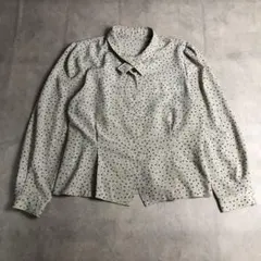 昭和レトロパターン柄長袖シャツブラウス総柄カラフルボウタイグリーンレッド古着