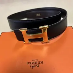 美品 エルメス アピ ベルト 65 リバーシブル レザー ブラック ゴールド