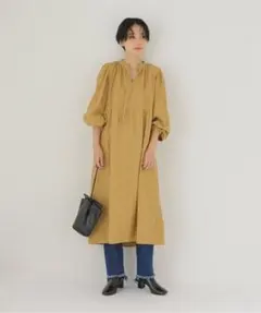 【美品】ジャーナルスタンダード コットンドビーストライプギャザーワンピース