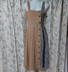 キャミワンピース ベージュとグレーのチェック ロングスカート