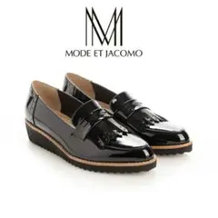 美品 モードエジャコモ カリーノ キルト フリンジ エナメル ローファー 厚底