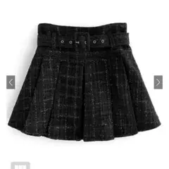 インパン裏地ベルト付ツイードミニプリーツスカート[at2145] ブラックGRL