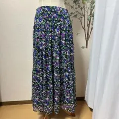 【ローレンラルフローレン】ロングスカート　花柄 黒 総柄　0のサムネイル