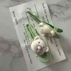 クマの顔ヘアクリップ 2個セット