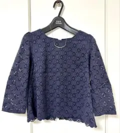 ネイビー レース 五分袖 トップス