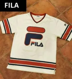 新品未使用！FILA　Tシャツ　フットボールTシャツ　ビッグロゴ　Vネック　刺繍