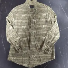 WOOLRICH ウールリッチ 総柄 長袖シャツ 鹿 アニマル柄 カーキ系