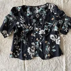 COMME CA DU MODE 大きいサイズLL花柄 リネン混 半袖ブラウスのサムネイル