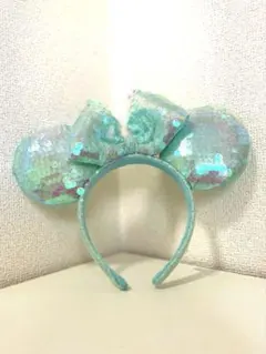ディズニー　カチューシャ　ミニー　スパンコール　水色