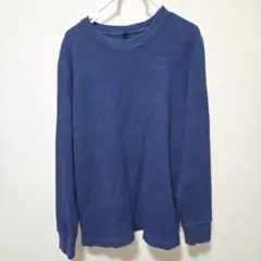 ユニクロ　ブルー ワッフル生地 長袖カットソー