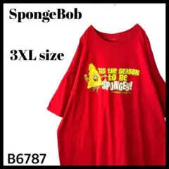 【超ビッグサイズ】海外アニメ スポンジボブ Tシャツ キャラT 赤 3XL相当