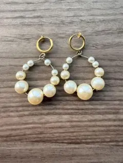 クリーム色 パール風 フープイヤリング