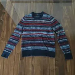 GAP ギャップ　幾何学模様のラムウールセーター ネイビー S相当サイズ