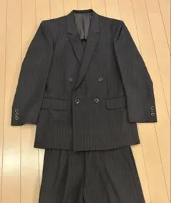 80s テーラード スーツセットアップ ダブル グレー ヴィンテージ ストライプ