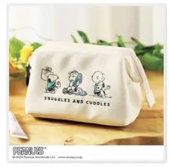 スヌーピー  ハグする姿にキュン♡大きく開くレザー調ポーチ