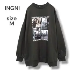 INGNI　プリントトレーナー　スウェット　裏起毛　M　ダークグレー　大きめ