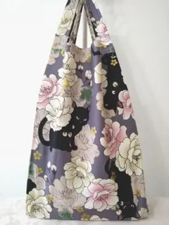 黒猫　エコバッグ　レジ型袋　マイバッグ　キルトゲイト　ネコ　猫　パープル